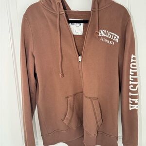 Hollister Zip Up Hoodie Brown Pink Oversized Casual Sweatshirt Size L